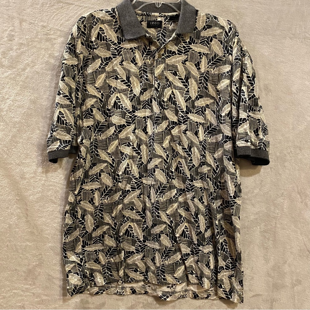 Izod Shirt Men’s Large Multi Colored Polo Golf Hawaiian Print Short Sleeve